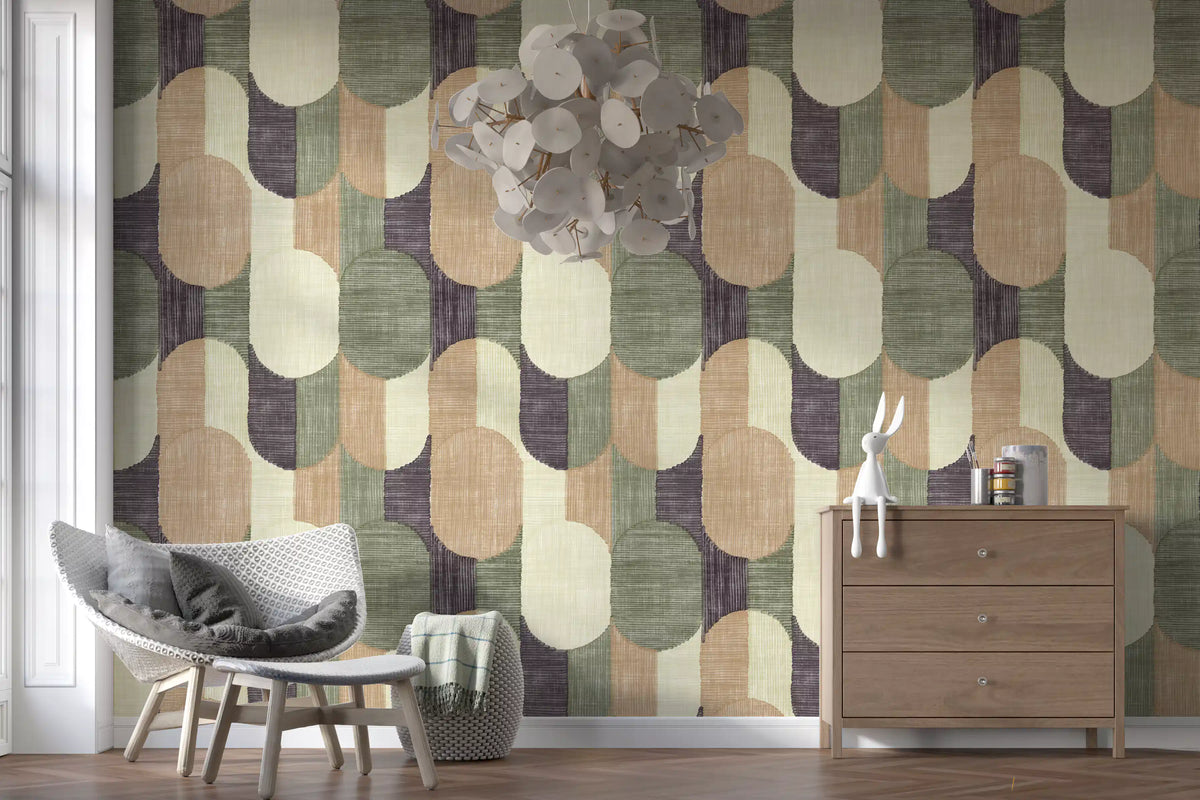 Mid Century Textured Hand Painted Geometries Curated Harmony Tones Wallpaper⁠