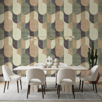 Mid Century Textured Hand Painted Geometries Curated Harmony Tones Wallpaper⁠