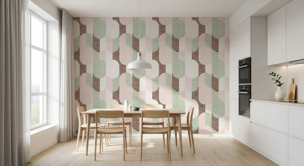 Mid Century Textured Hand Painted Geometries Grandmillennial Delight Soft Wallpaper⁠