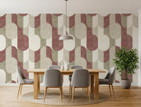 Mid Century Textured Hand Painted Geometries Rustic Farmhouse Earthy Tones Wallpaper⁠