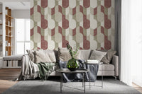 Mid Century Textured Hand Painted Geometries Rustic Farmhouse Earthy Tones Wallpaper⁠