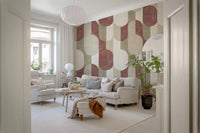 Mid Century Textured Hand Painted Geometries Rustic Farmhouse Earthy Tones Wallpaper⁠