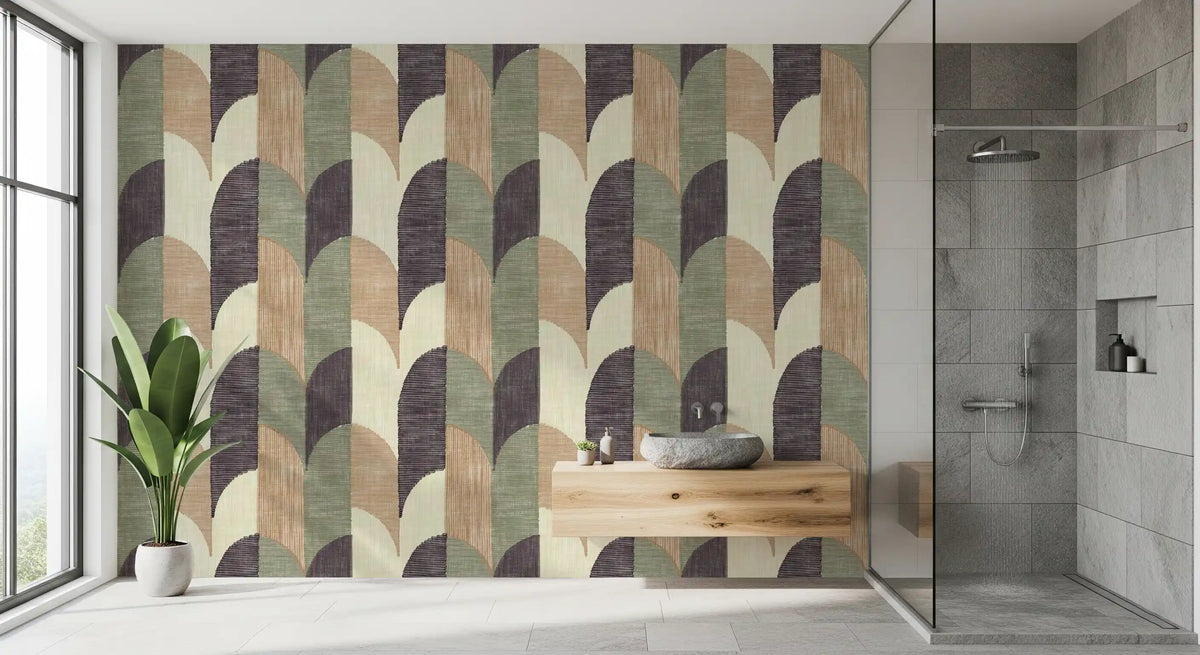 Mid Mod Textured Hand Painted Geometries Curated Harmony Tones Wallpaper⁠