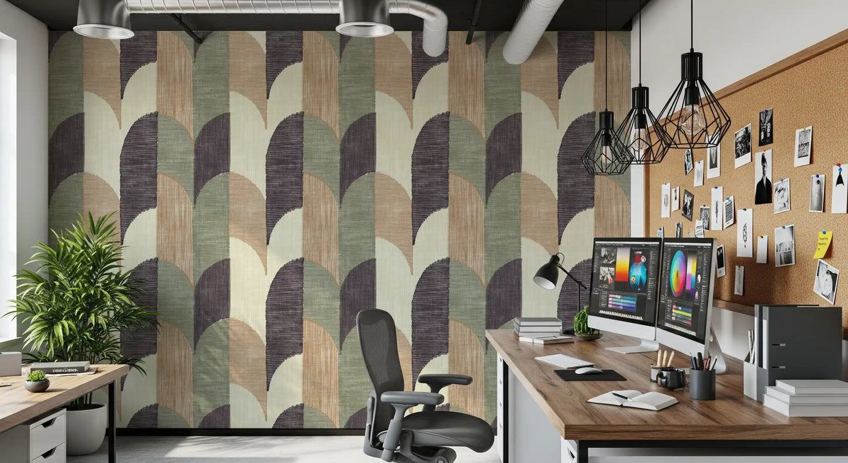 Mid Mod Textured Hand Painted Geometries Curated Harmony Tones Wallpaper⁠