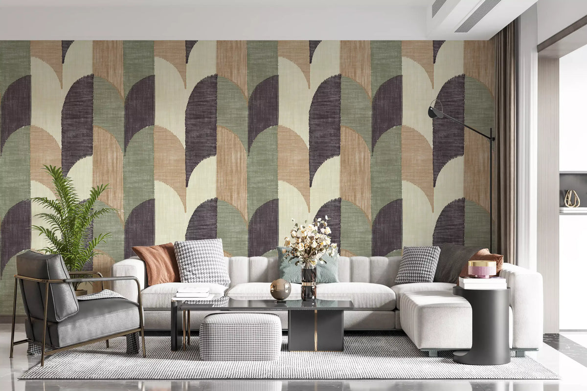 Mid Mod Textured Hand Painted Geometries Curated Harmony Tones Wallpaper⁠