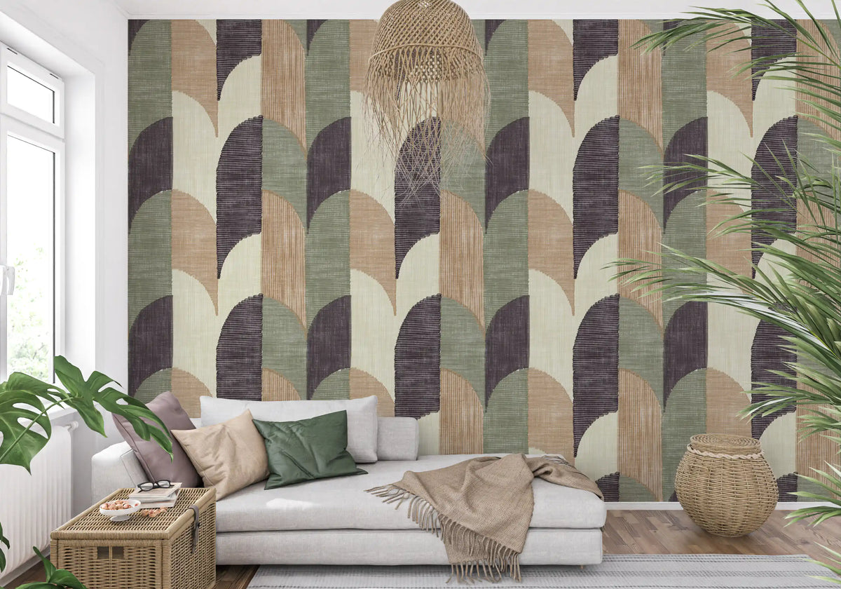 Mid Mod Textured Hand Painted Geometries Curated Harmony Tones Wallpaper⁠