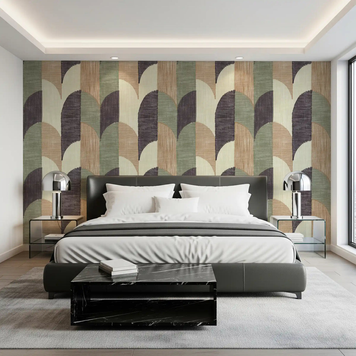 Mid Mod Textured Hand Painted Geometries Curated Harmony Tones Wallpaper⁠