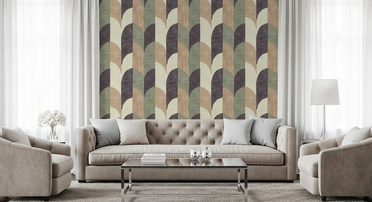 Mid Mod Textured Hand Painted Geometries Curated Harmony Tones Wallpaper⁠