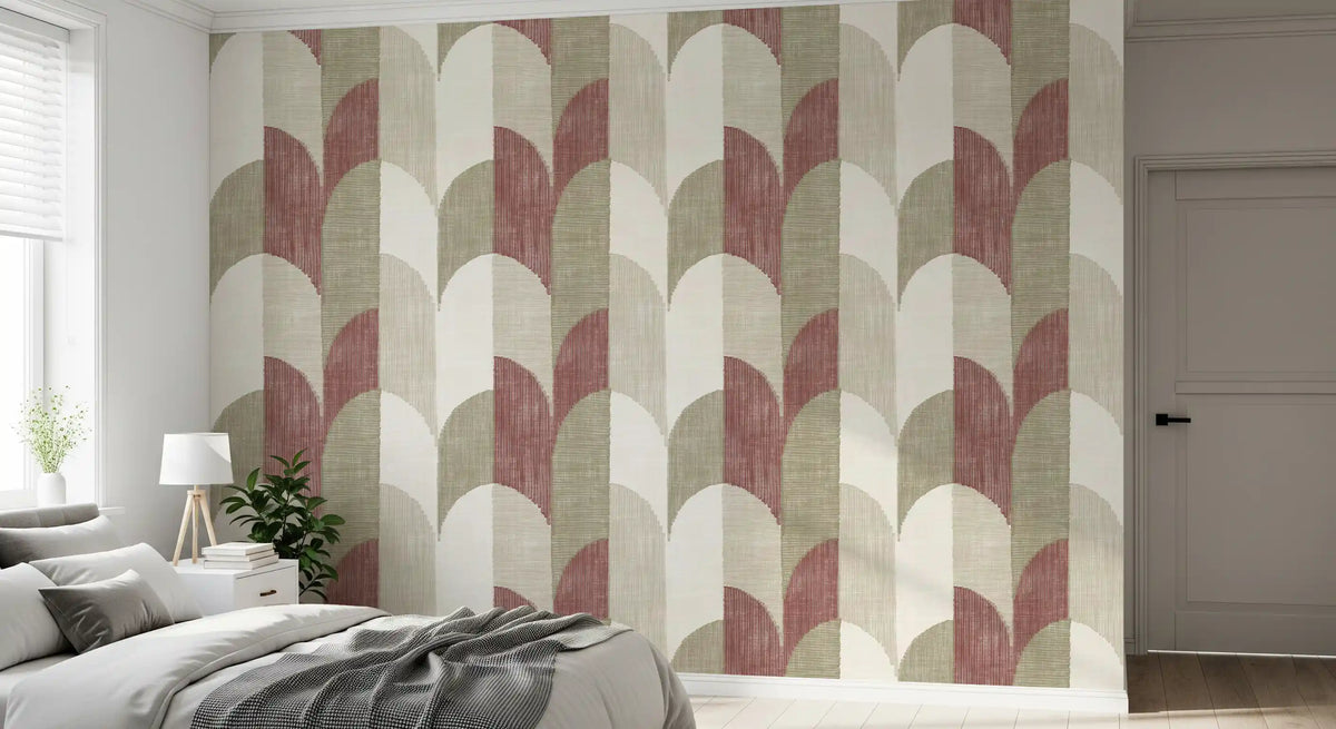 Mid Mod Textured Hand Painted Geometries Rustic Farmhouse Earthy Tones Wallpaper⁠