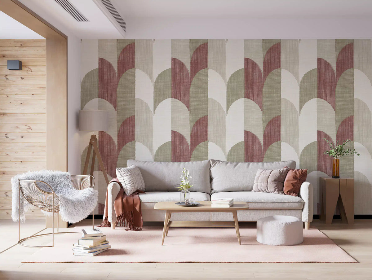Mid Mod Textured Hand Painted Geometries Rustic Farmhouse Earthy Tones Wallpaper⁠