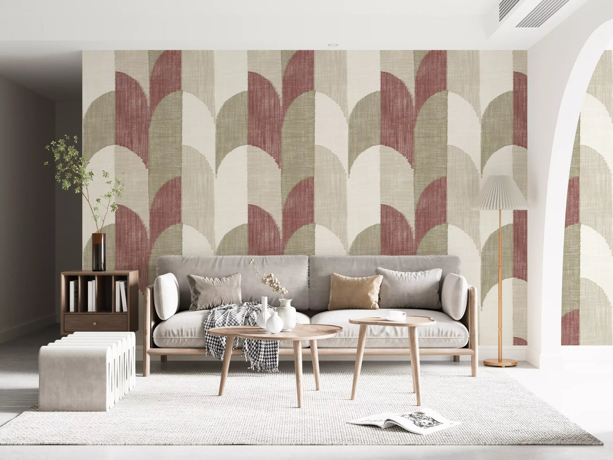 Mid Mod Textured Hand Painted Geometries Rustic Farmhouse Earthy Tones Wallpaper⁠