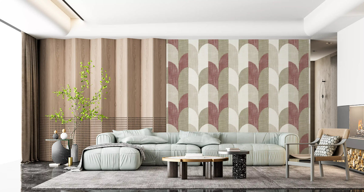 Mid Mod Textured Hand Painted Geometries Rustic Farmhouse Earthy Tones Wallpaper⁠
