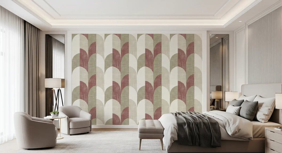 Mid Mod Textured Hand Painted Geometries Rustic Farmhouse Earthy Tones Wallpaper⁠