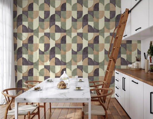 Tiled Textured Hand Painted Geometries Curated Harmony Tones Wallpaper⁠