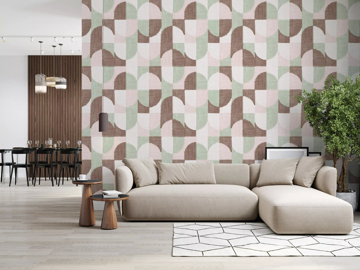 Tiled Textured Hand Painted Geometries Grandmillennial Delight Soft Wallpaper⁠
