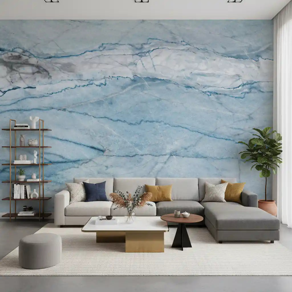 Ethereal Azure Veined Stone Wall Mural