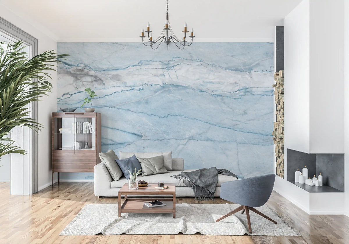 Ethereal Azure Veined Stone Wall Mural