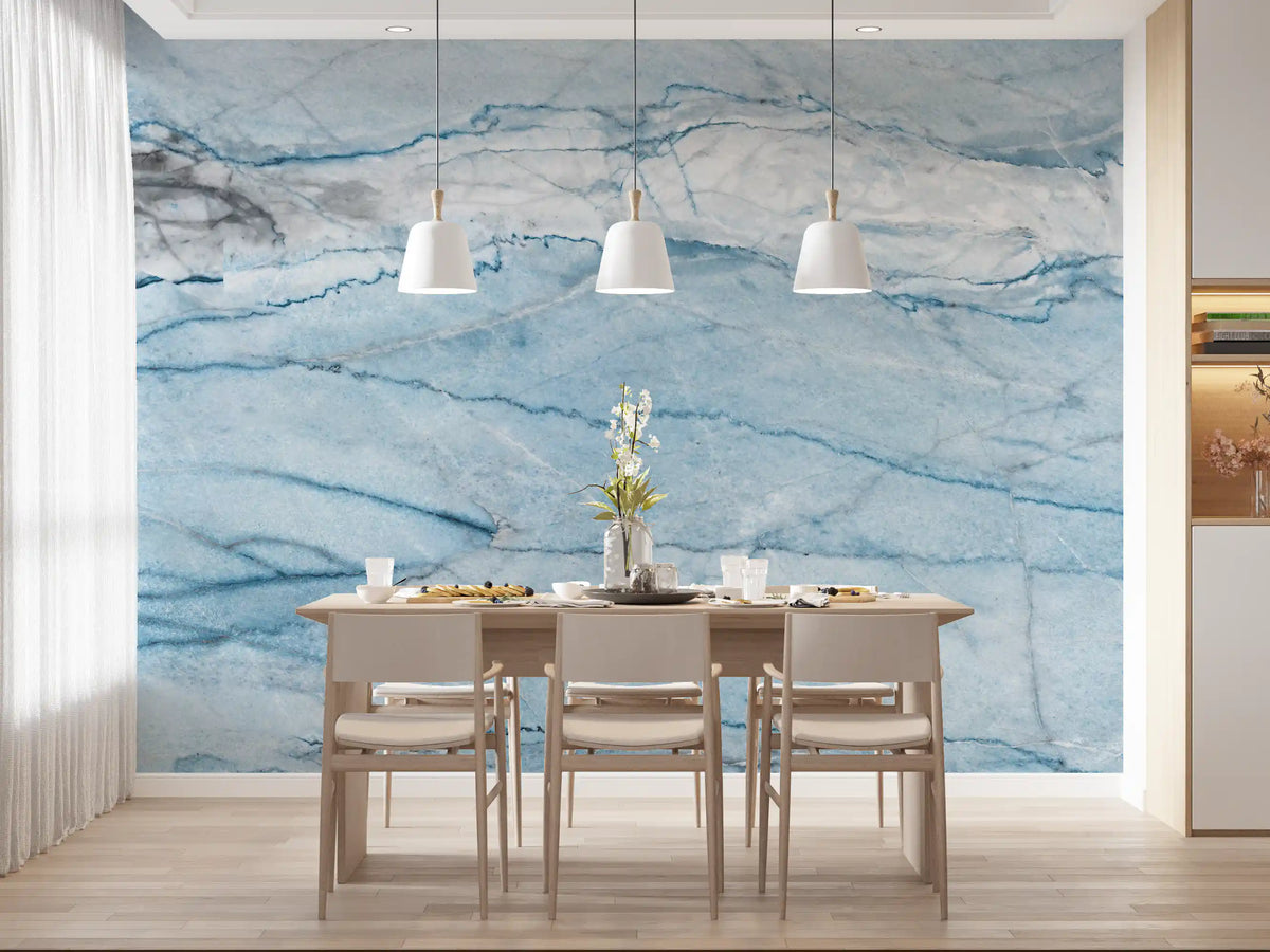 Ethereal Azure Veined Stone Wall Mural
