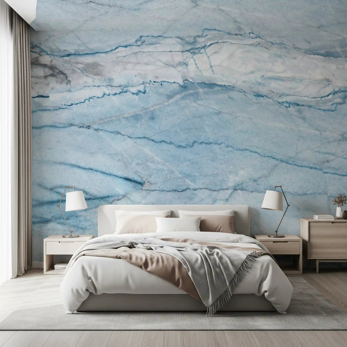 Ethereal Azure Veined Stone Wall Mural