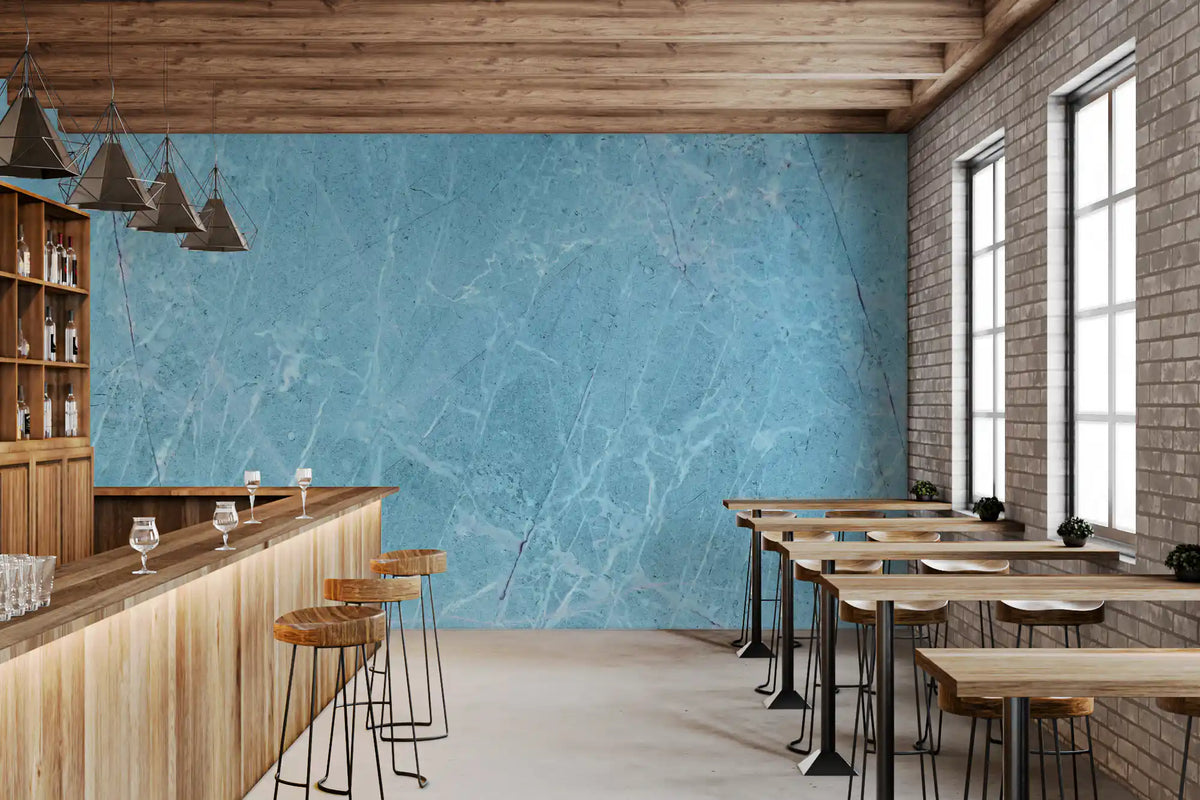 Serene Azure Marble Texture Wall Mural
