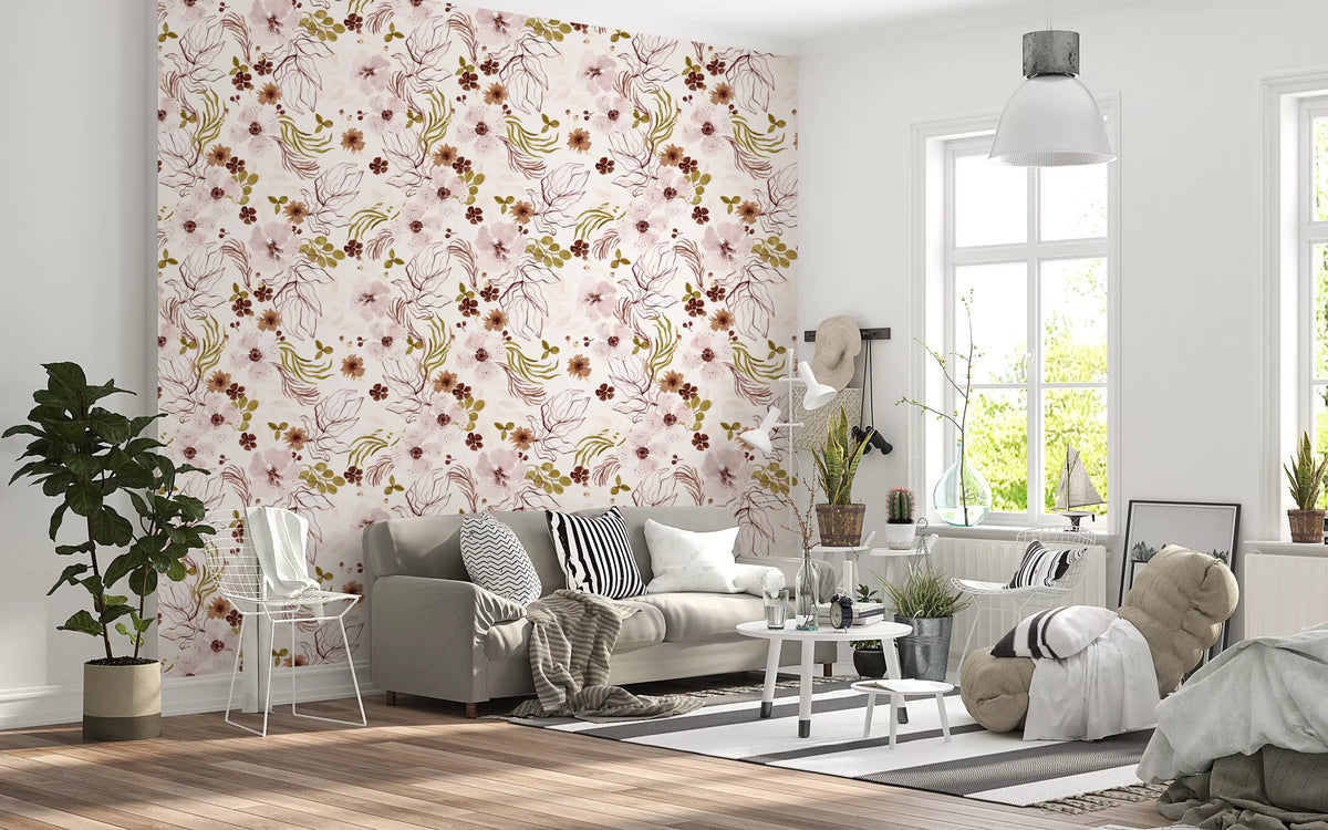 Pink Rustic Garden Watercolor Pattern Wallpaper⁠