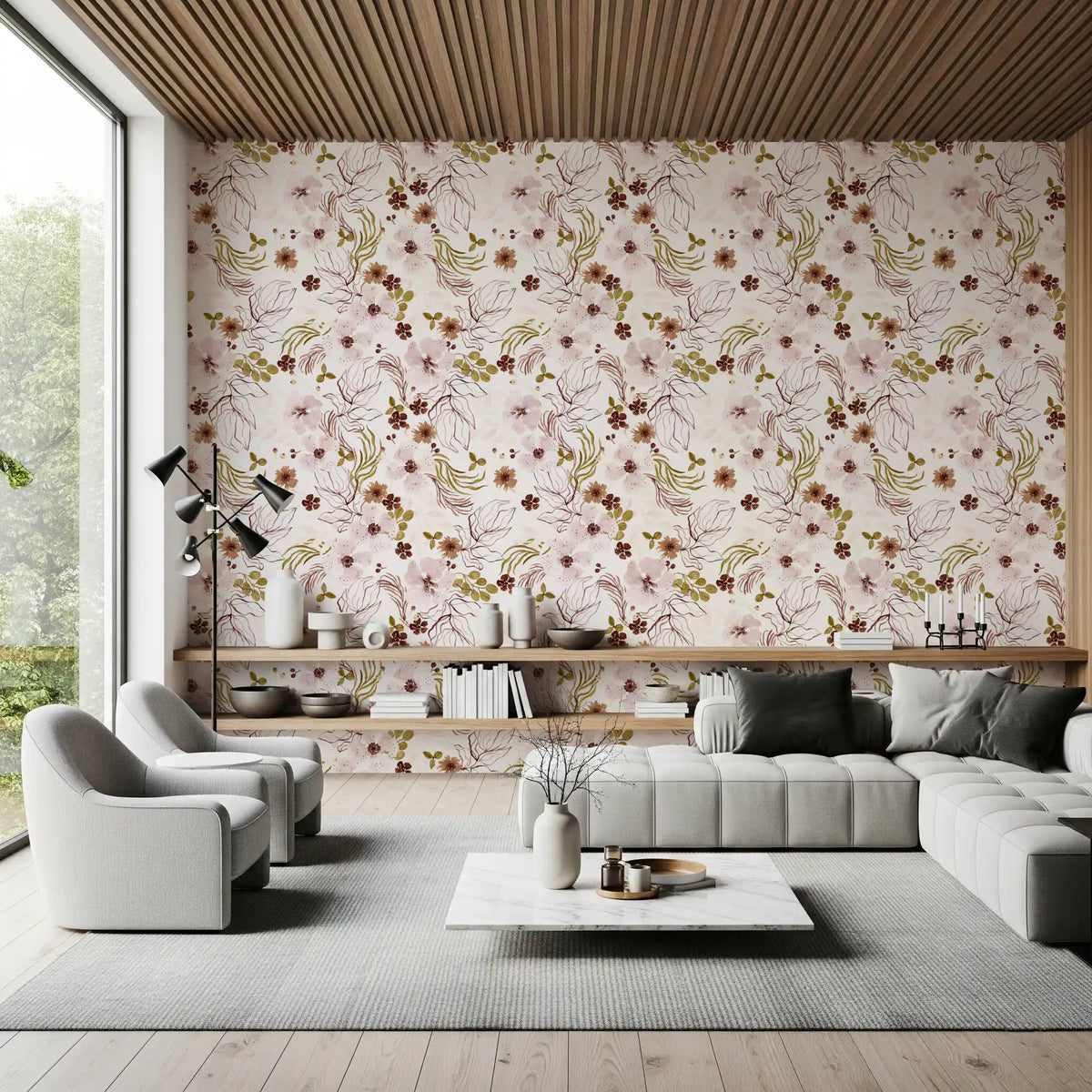 Pink Rustic Garden Watercolor Pattern Wallpaper⁠