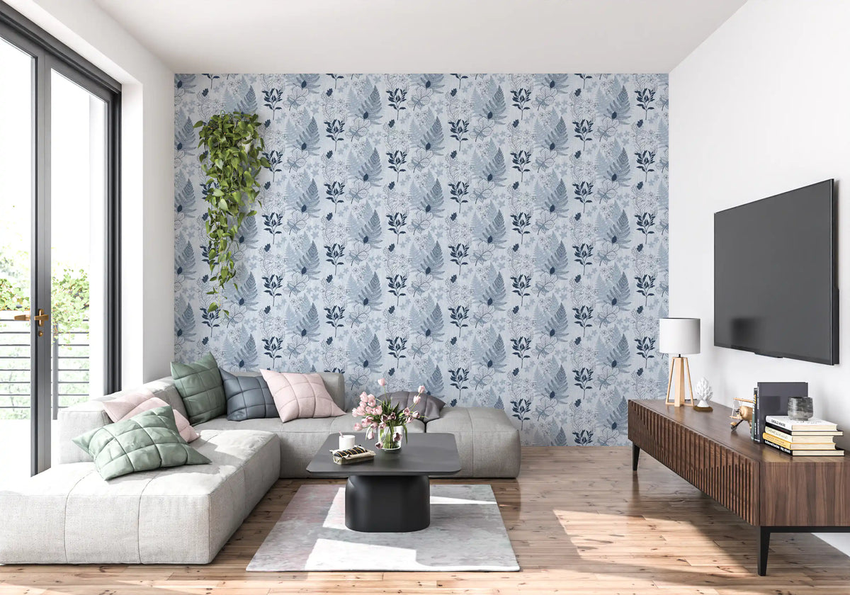 Alpine Botanical Silhouettes - Blue Wallpaper⁠