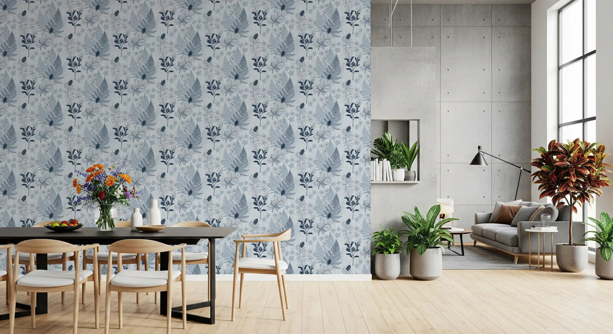 Alpine Botanical Silhouettes - Blue Wallpaper⁠