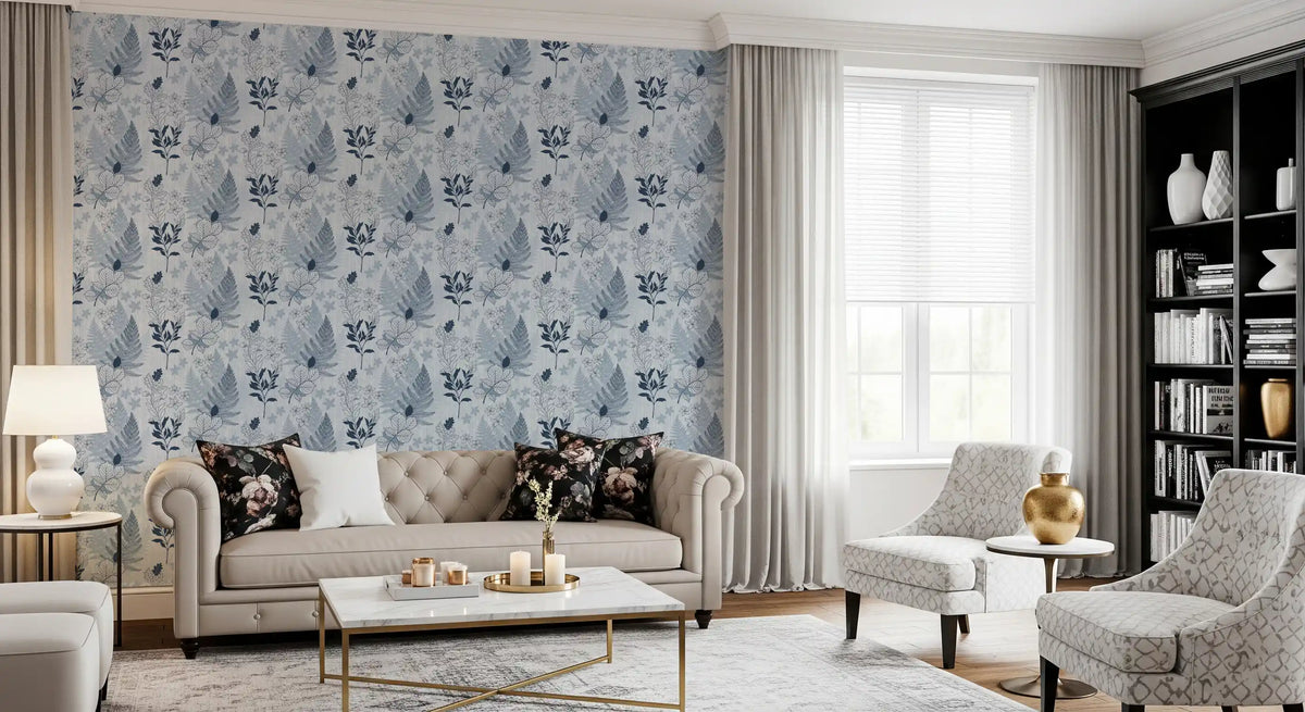 Alpine Botanical Silhouettes - Blue Wallpaper⁠
