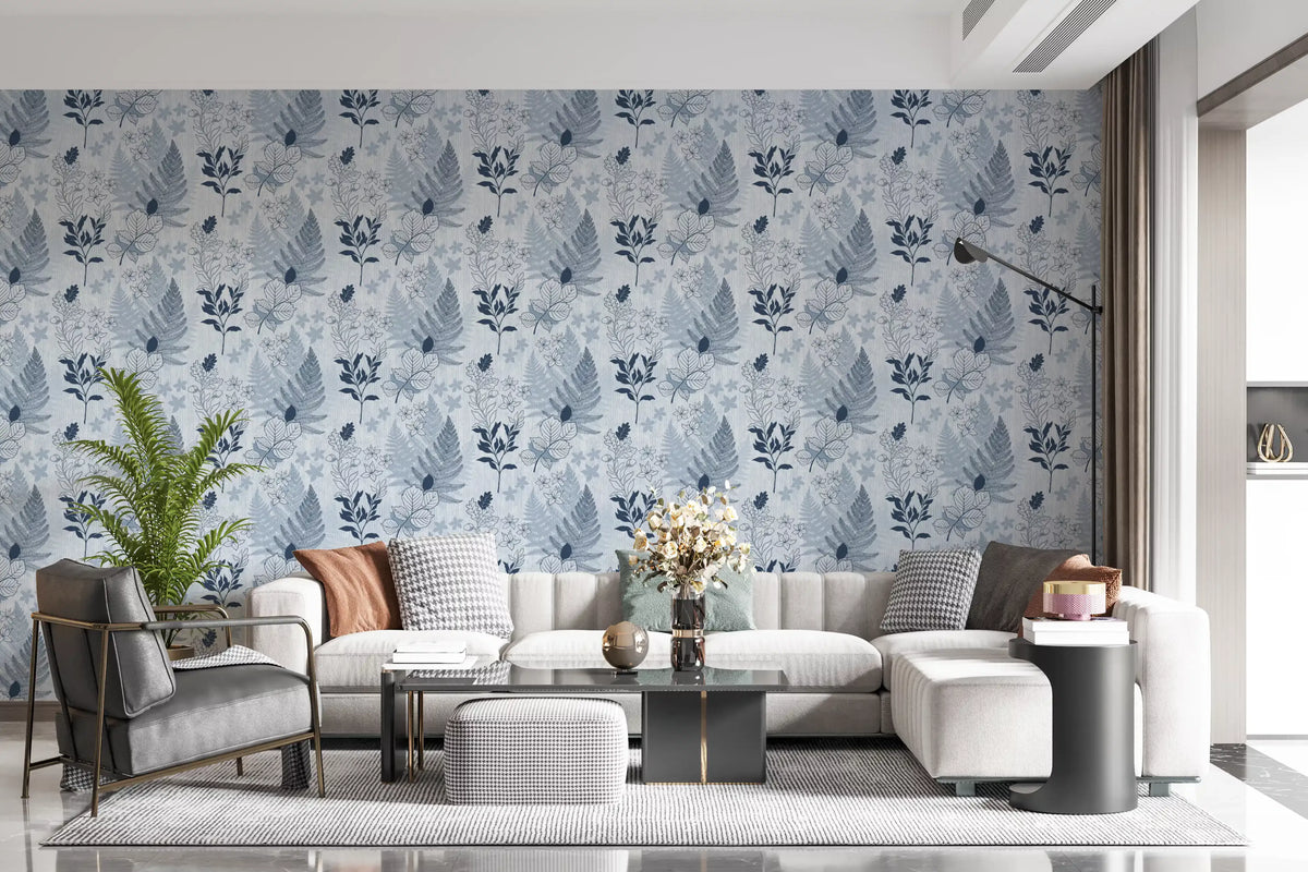 Alpine Botanical Silhouettes - Blue Wallpaper⁠