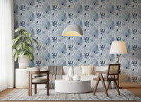 Alpine Botanical Silhouettes - Blue Wallpaper⁠