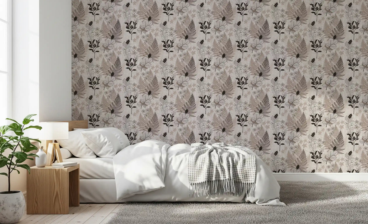 Alpine Botanical Silhouettes - Brown Wallpaper⁠