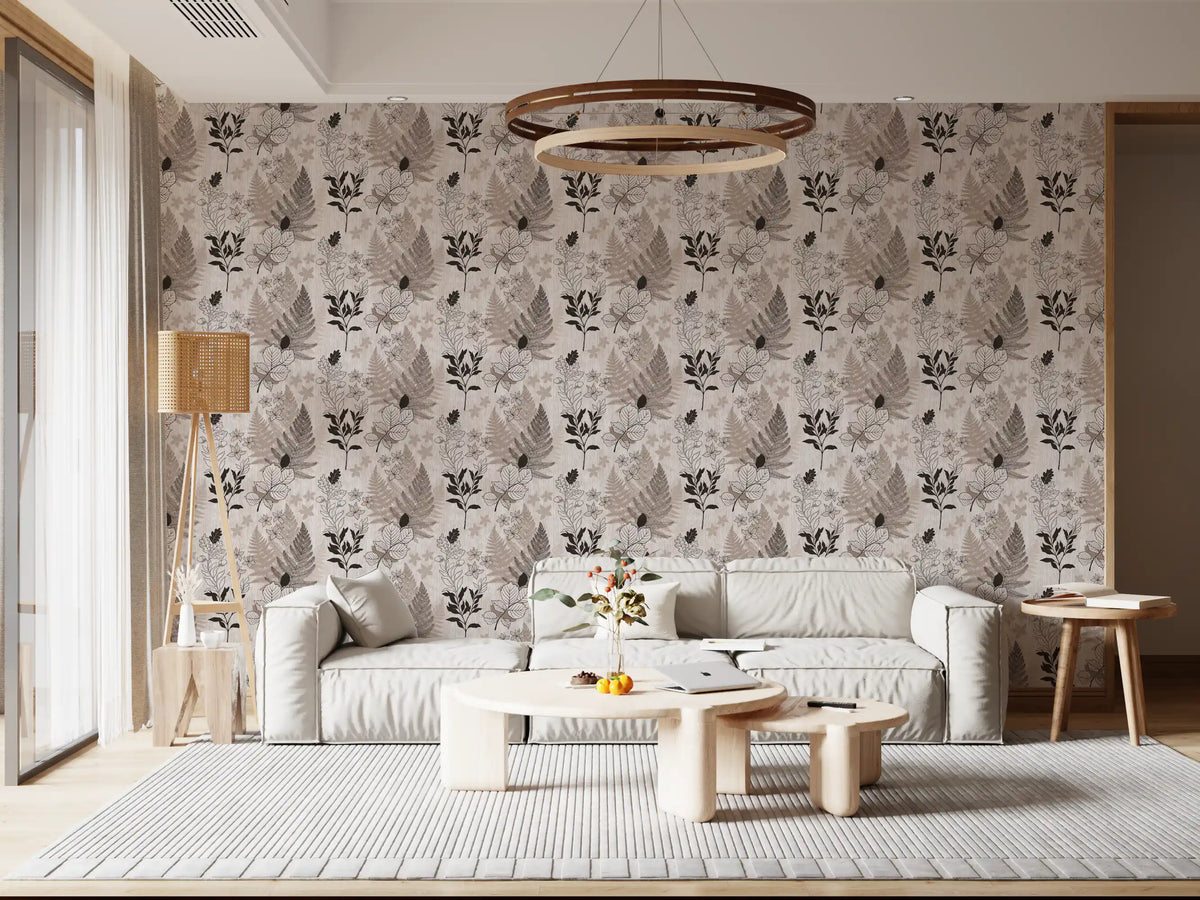 Alpine Botanical Silhouettes - Brown Wallpaper⁠