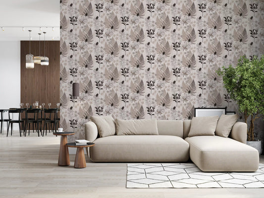 Alpine Botanical Silhouettes - Brown Wallpaper⁠