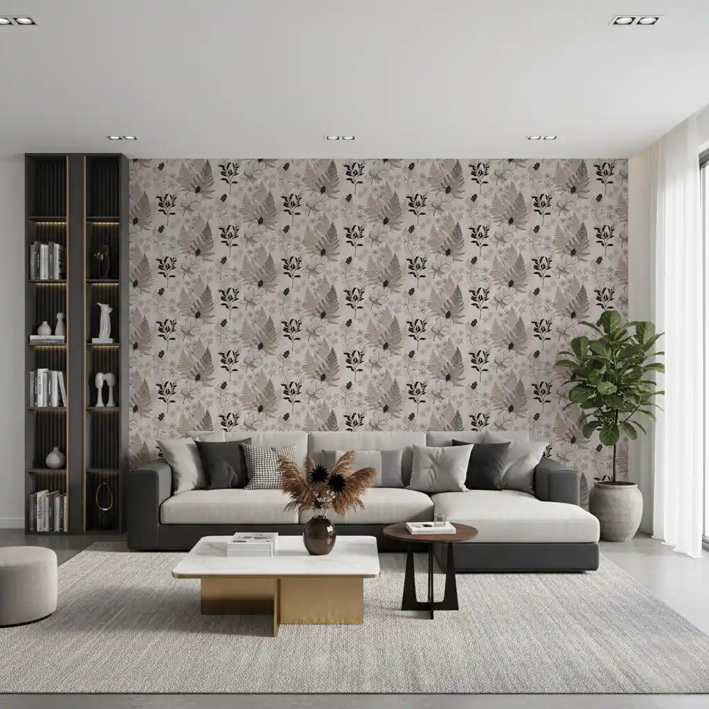 Alpine Botanical Silhouettes - Brown Wallpaper⁠