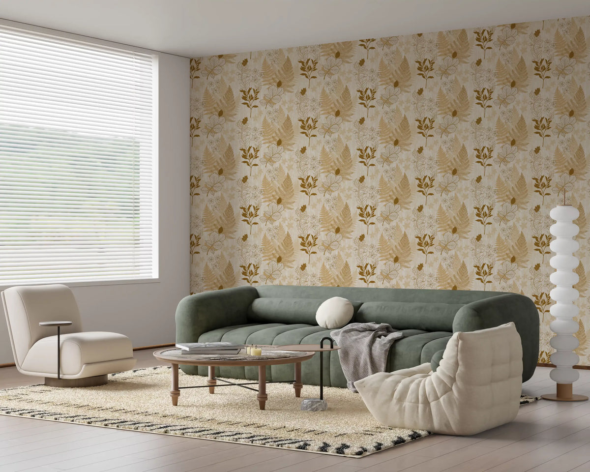 Alpine Botanical Silhouettes - Gold Wallpaper⁠