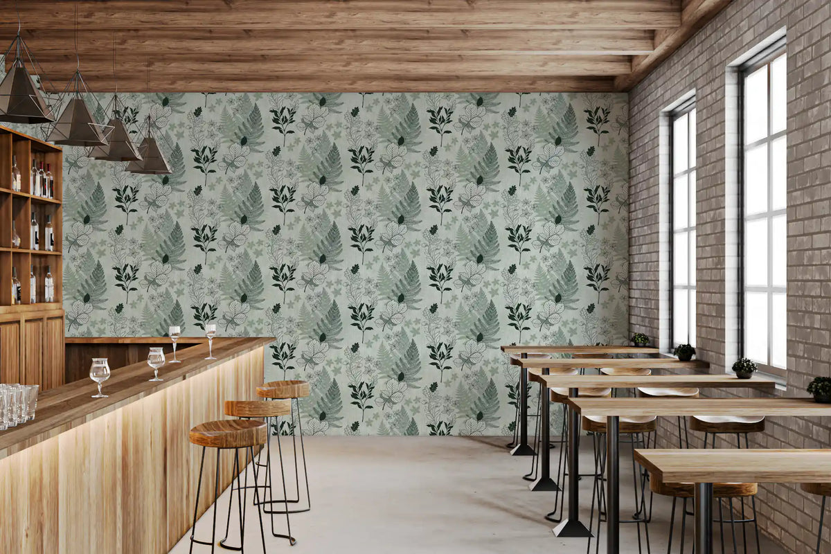Alpine Botanical Silhouettes - Green Wallpaper⁠