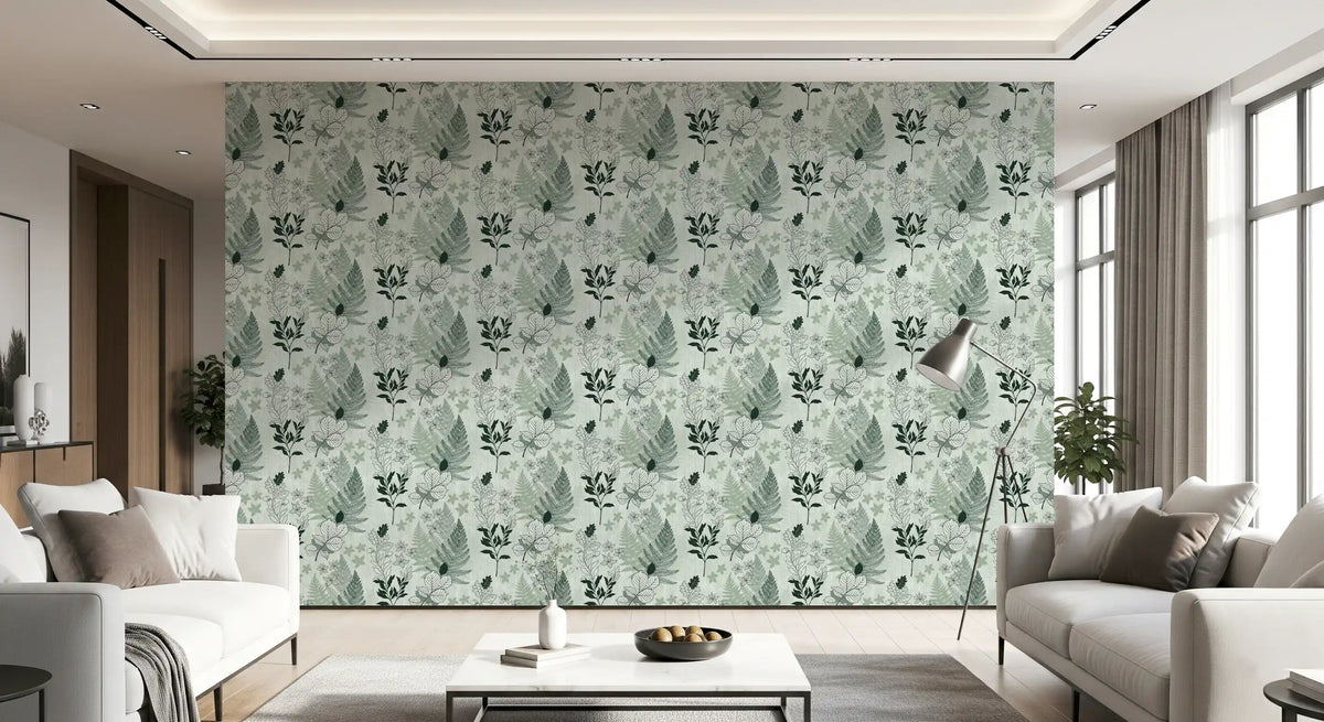 Alpine Botanical Silhouettes - Green Wallpaper⁠
