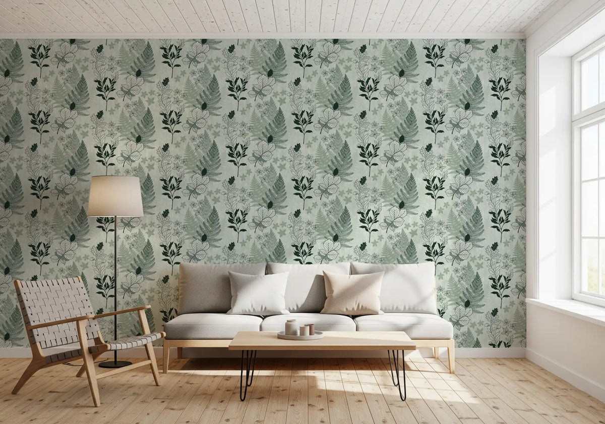 Alpine Botanical Silhouettes - Green Wallpaper⁠