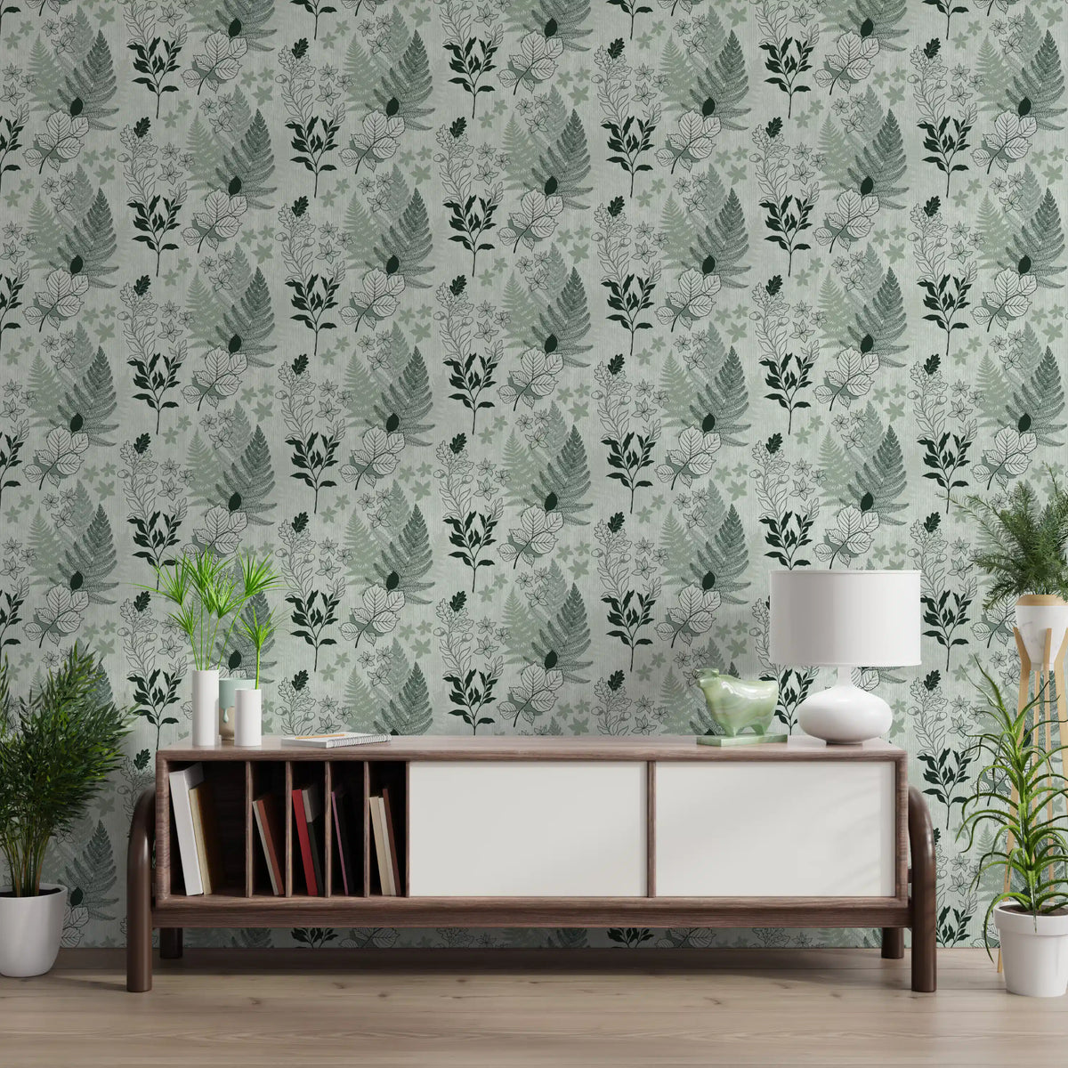 Alpine Botanical Silhouettes - Green Wallpaper⁠