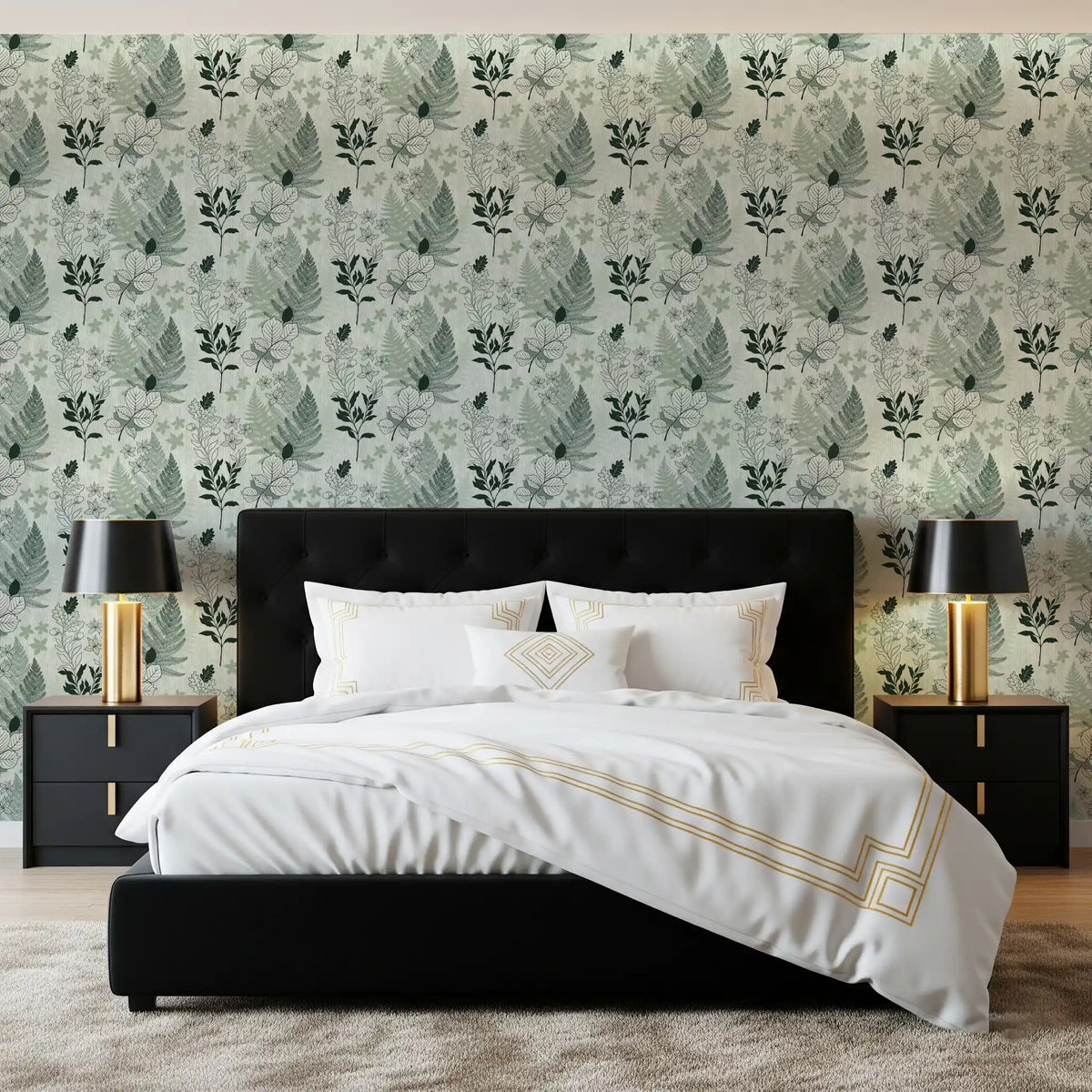 Alpine Botanical Silhouettes - Green Wallpaper⁠