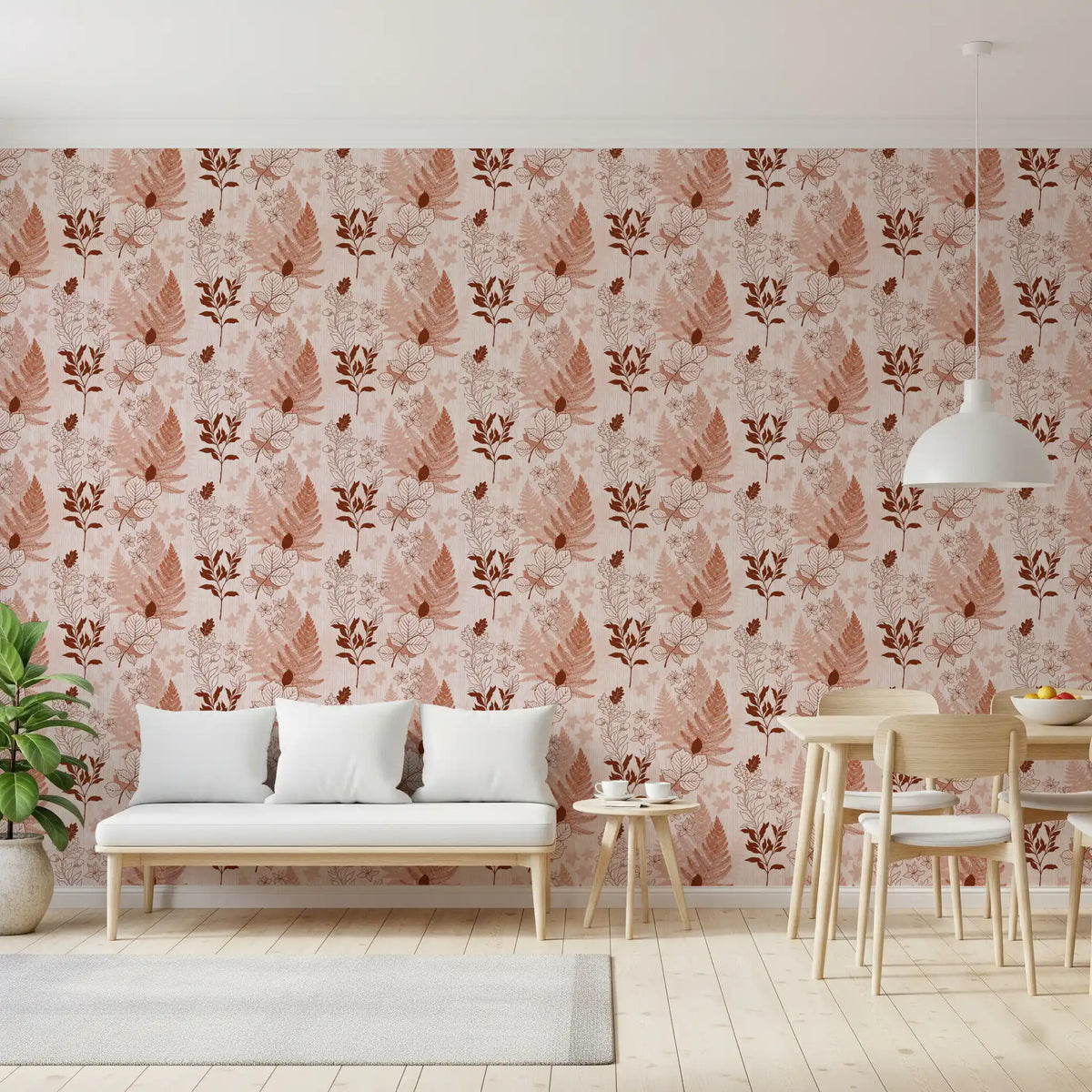Alpine Botanical Silhouettes - Rusty Red Wallpaper⁠