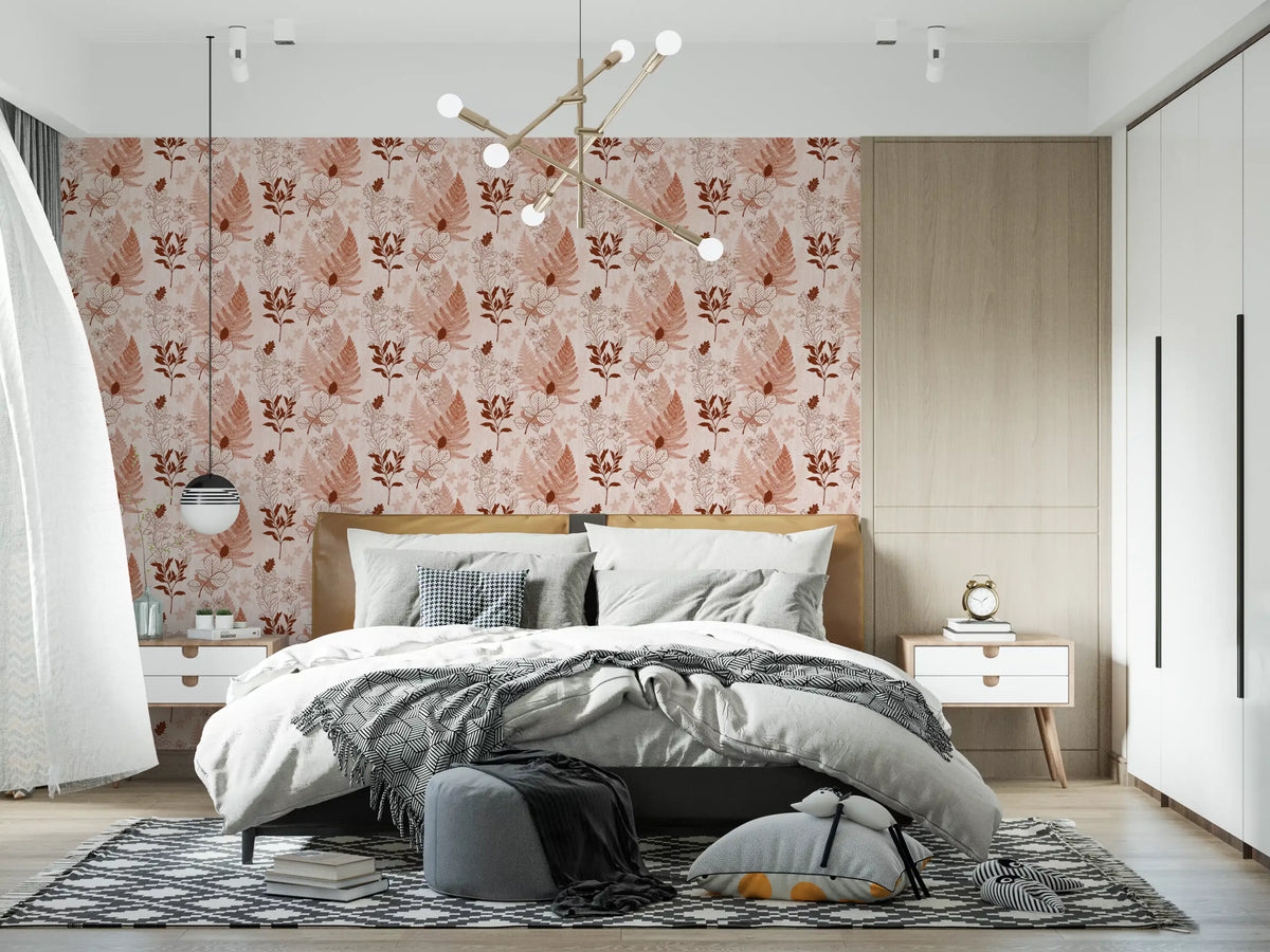Alpine Botanical Silhouettes - Rusty Red Wallpaper⁠