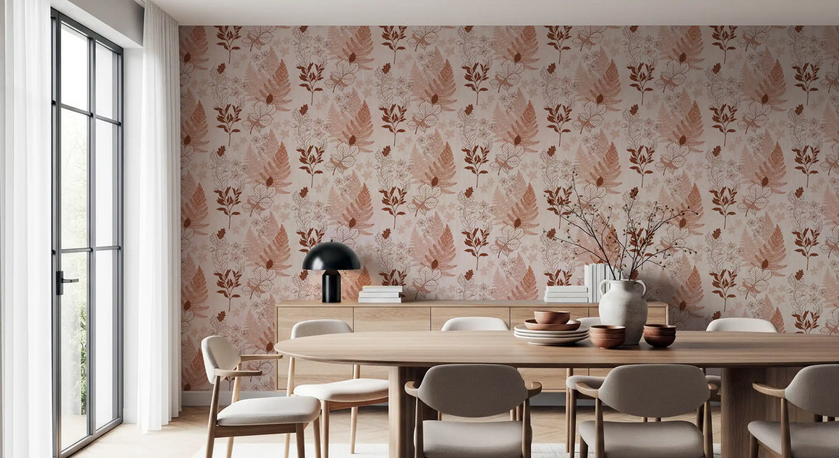 Alpine Botanical Silhouettes - Rusty Red Wallpaper⁠