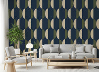 Mid Century Oval Wallpaper Navy Olive Wallpaper⁠