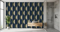 Mid Century Oval Wallpaper Navy Olive Wallpaper⁠
