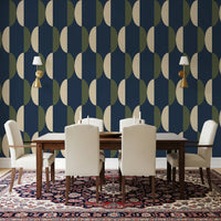 Mid Century Oval Wallpaper Navy Olive Wallpaper⁠