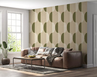 Mid Century Oval Wallpaper Cream Olive Wallpaper⁠