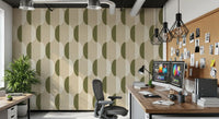 Mid Century Oval Wallpaper Cream Olive Wallpaper⁠