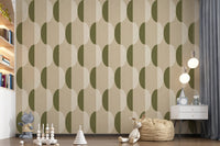 Mid Century Oval Wallpaper Cream Olive Wallpaper⁠